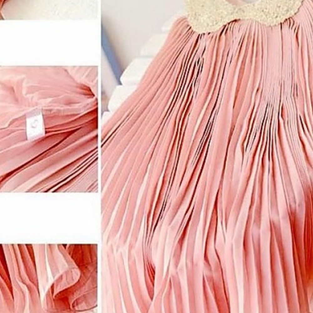 NWT Girls Peach Pleated Dress - Picture 3 of 3